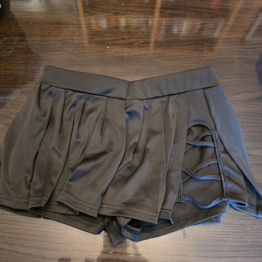 SHEIN Black Pleated Skort Shorts with Side Lattice Detail Nwot